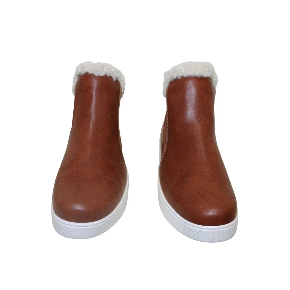 Muk Luks Montana Big Sky‎ Booties 8 Brown Faux Shearling Trim Slip On Bootie